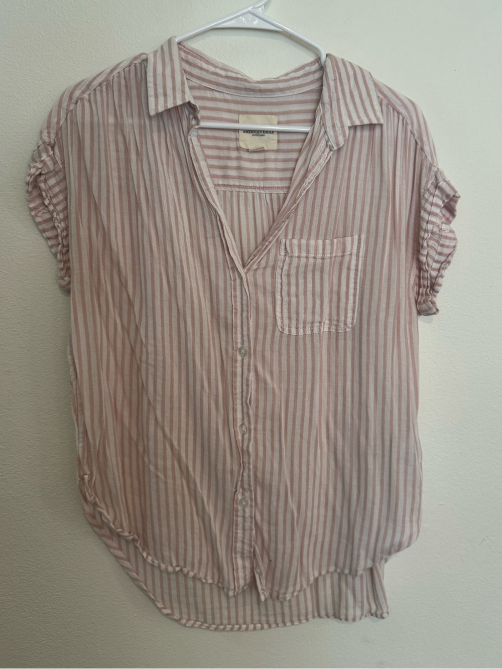 American Eagle Outfitters Pink and White Striped Button-Down Shirt